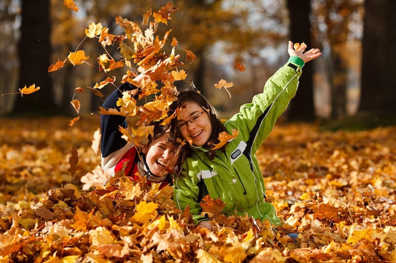 Kids playing in autumn park